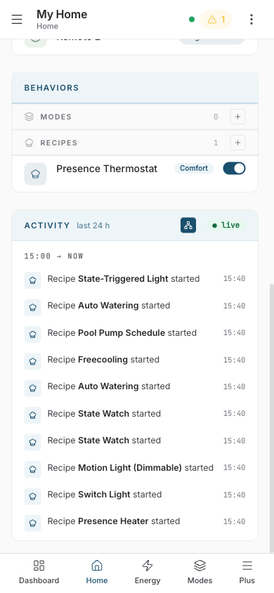 Activity panel on mobile (10 items cap)
