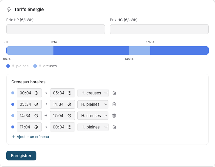 Configuration tarifaire