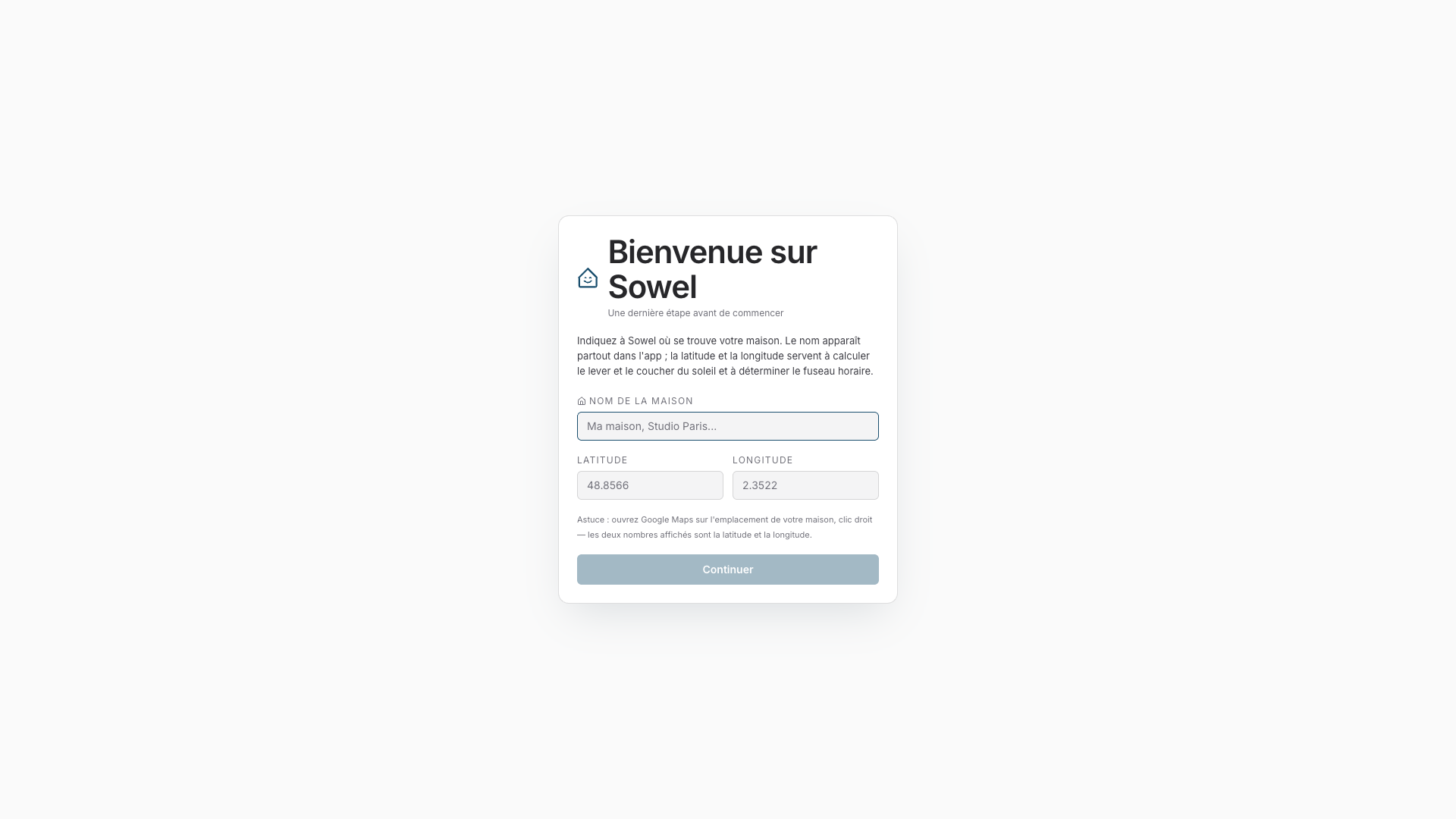 Assistant de bienvenue, formulaire vide