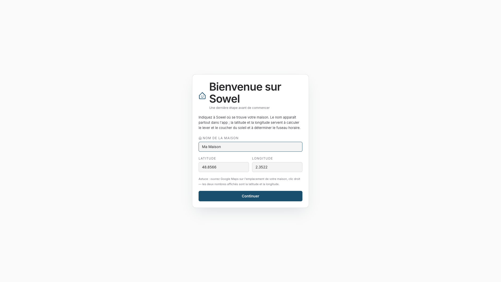 Assistant de bienvenue, formulaire rempli