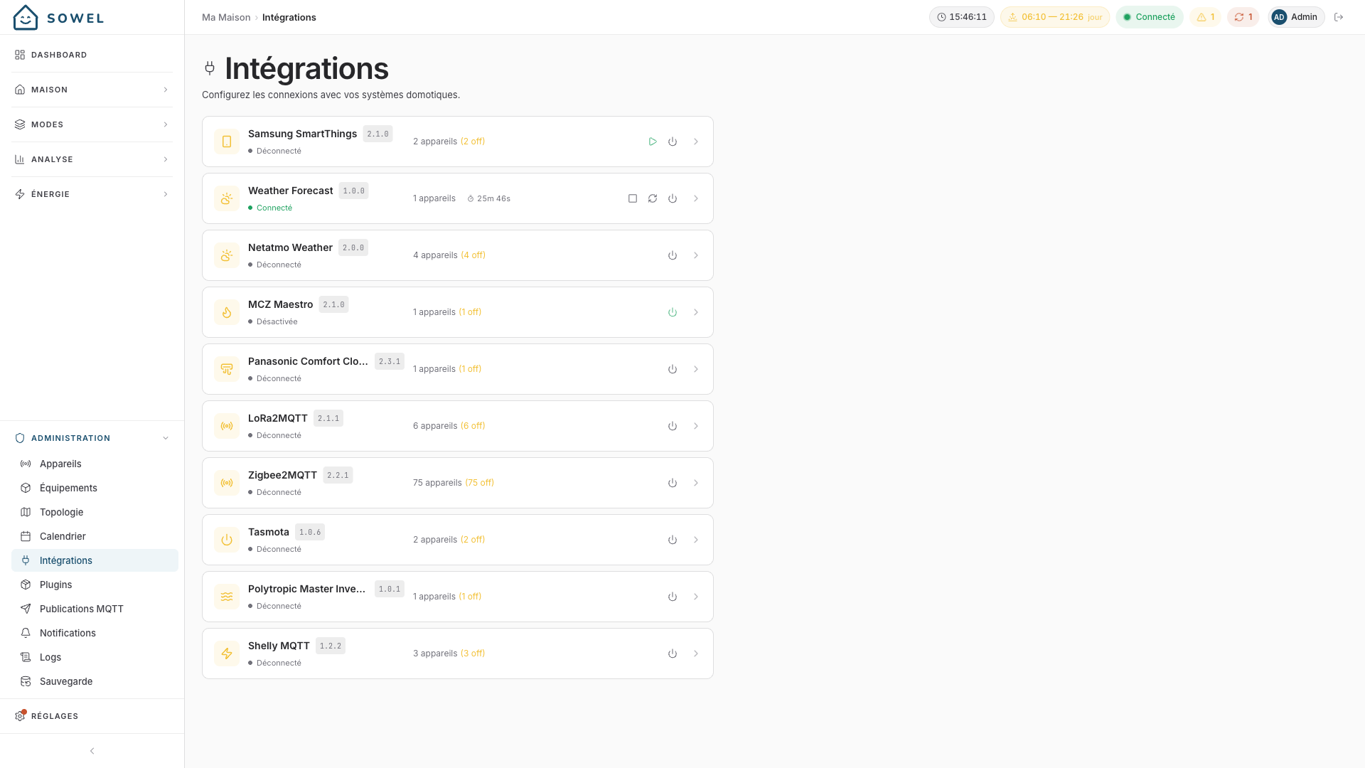 Page intégrations