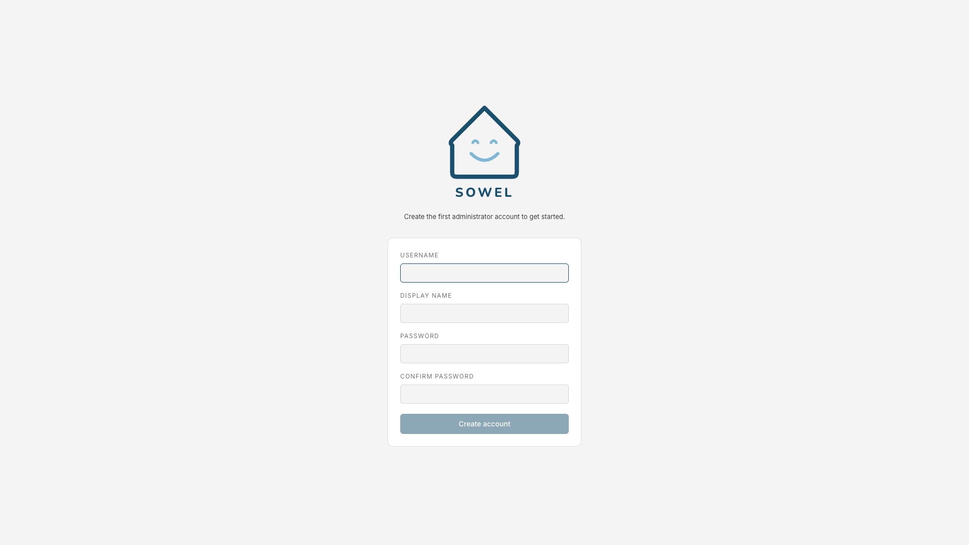 Setup page — admin creation