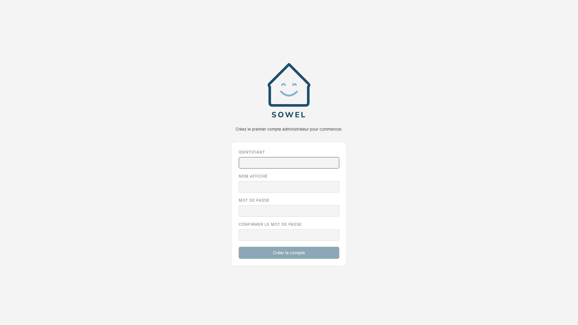 Page de configuration — création de l'admin